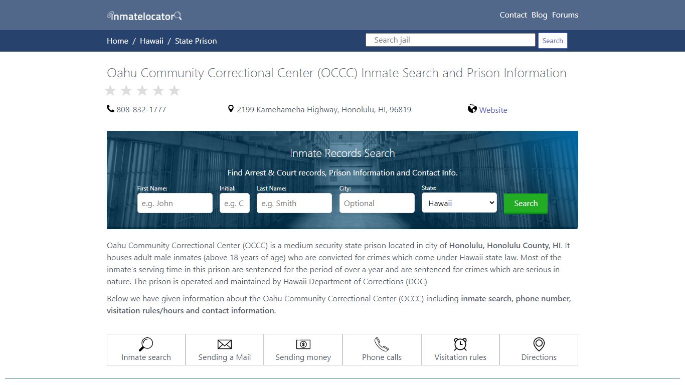 Oahu Community Correctional Center (OCCC) Inmate Search ...