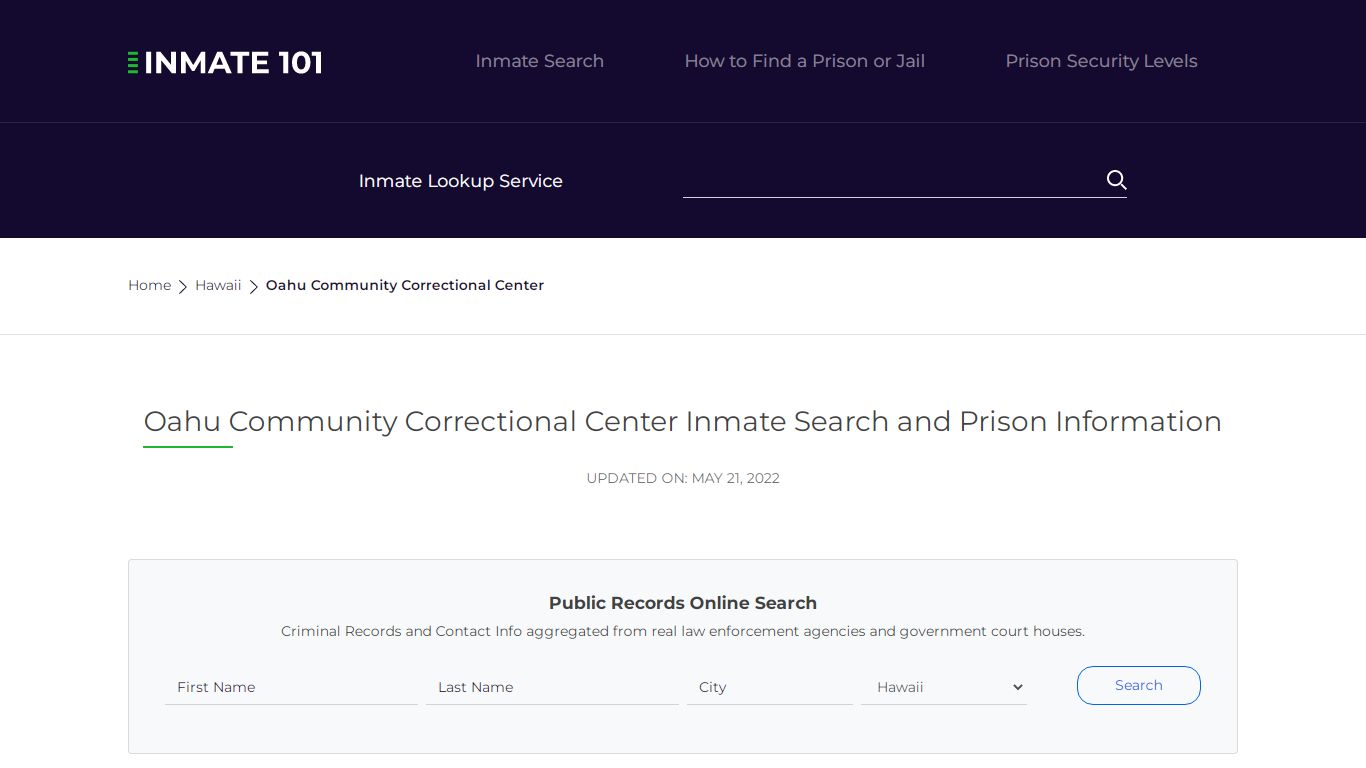 Oahu Community Correctional Center Inmate Search ...